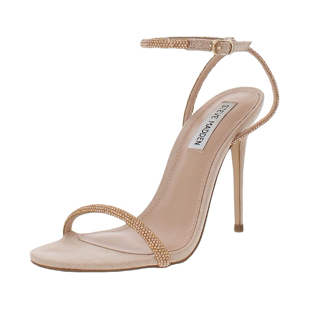 Steve Madden Breslin Heels with Rose gold Rhinestones Crystals Nude Natural 7